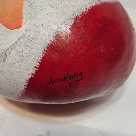 Hand Painted Whimsical Folk Art Christmas Santa Face Gourd Red 8” Tall x 7” Wide - Picture 7 of 13